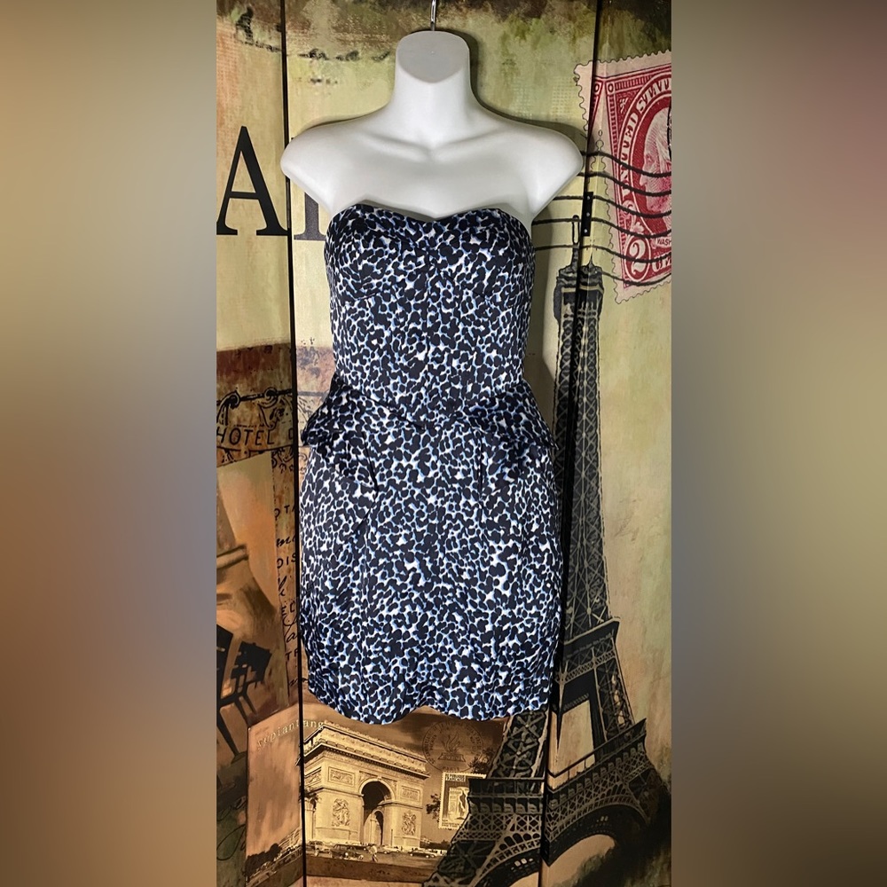 BCBGENERATION Blue/Black Leopard Dress, Size 0